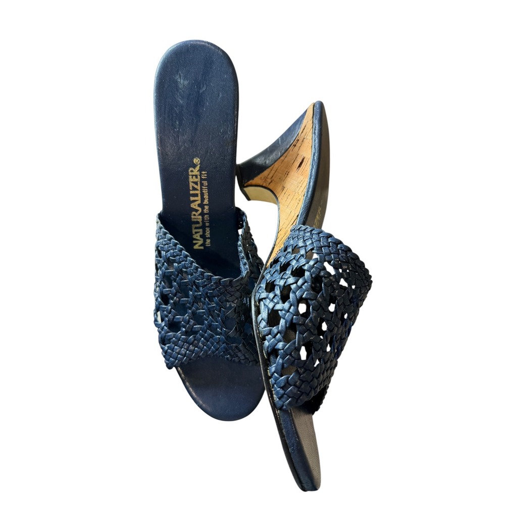 Vintage Naturalizer 70s‎ Woven Nautical Blue Espadrille Cork Wedge Sandals 10M